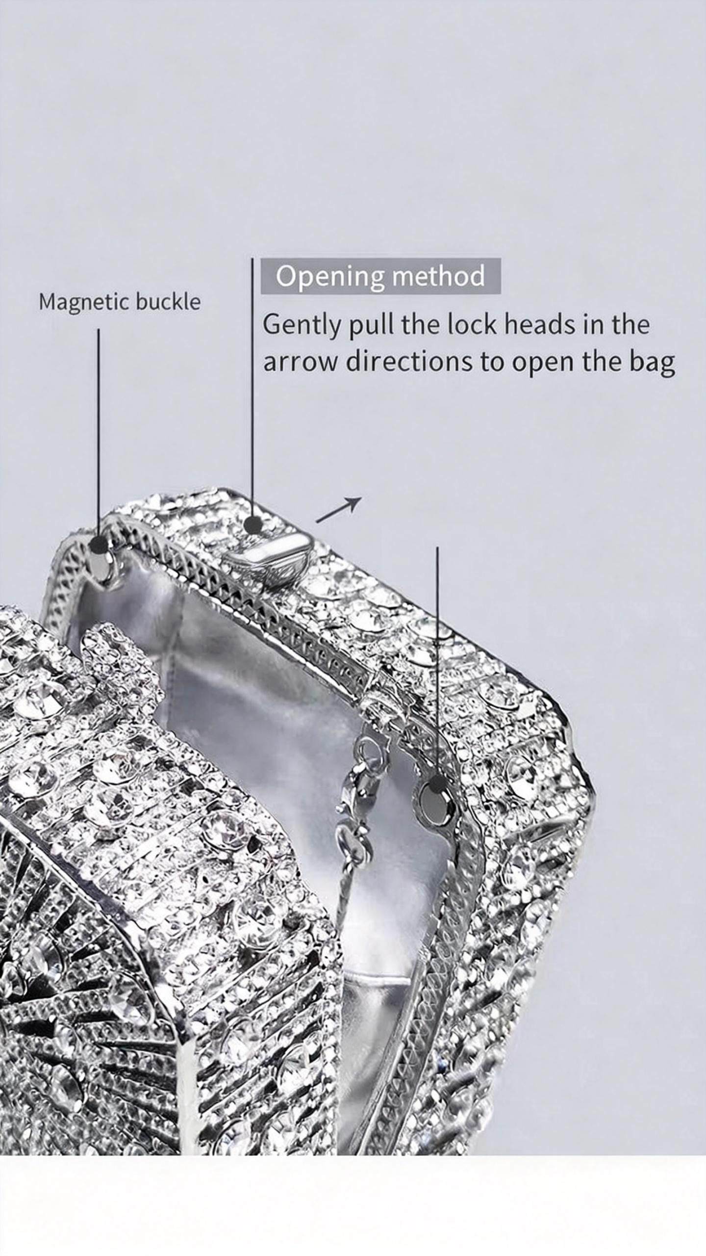 Light Luxury Flash Diamond Trimmed High-end Sense Evening Dress Matching Silver Mini Clutch Bag New Square Handbag