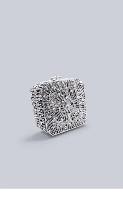 Light Luxury Flash Diamond Trimmed High-end Sense Evening Dress Matching Silver Mini Clutch Bag New Square Handbag