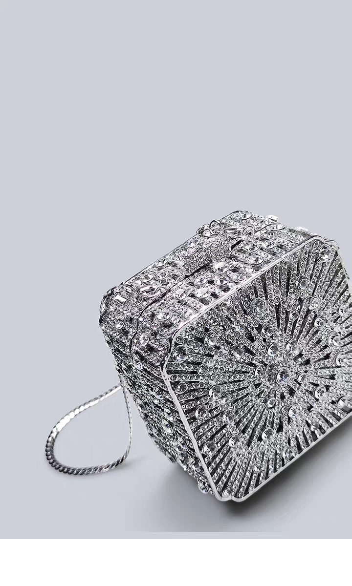 Light Luxury Flash Diamond Trimmed High-end Sense Evening Dress Matching Silver Mini Clutch Bag New Square Handbag