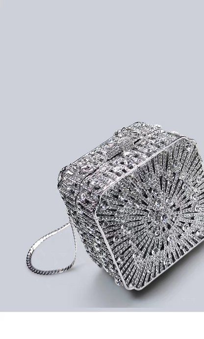 Light Luxury Flash Diamond Trimmed High-end Sense Evening Dress Matching Silver Mini Clutch Bag New Square Handbag