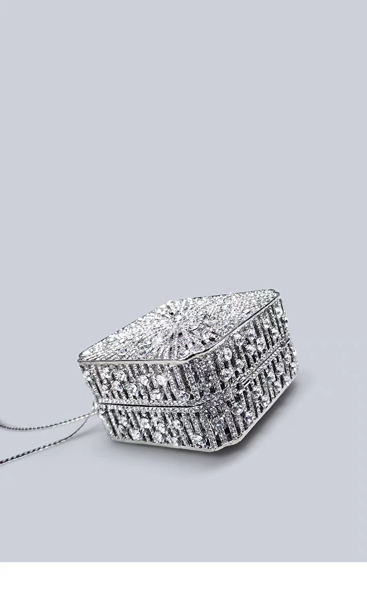 Light Luxury Flash Diamond Trimmed High-end Sense Evening Dress Matching Silver Mini Clutch Bag New Square Handbag
