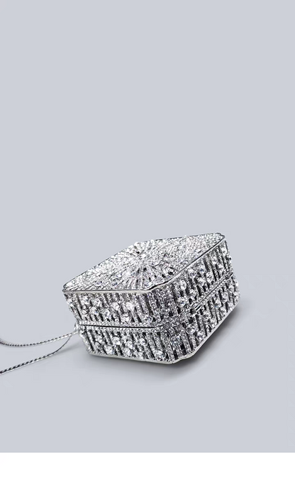 Light Luxury Flash Diamond Trimmed High-end Sense Evening Dress Matching Silver Mini Clutch Bag New Square Handbag