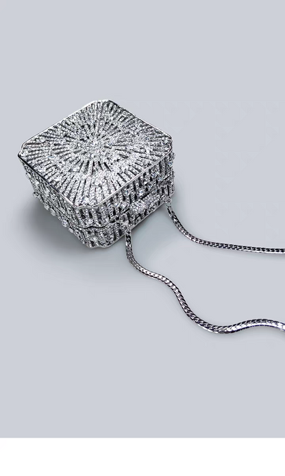 Light Luxury Flash Diamond Trimmed High-end Sense Evening Dress Matching Silver Mini Clutch Bag New Square Handbag