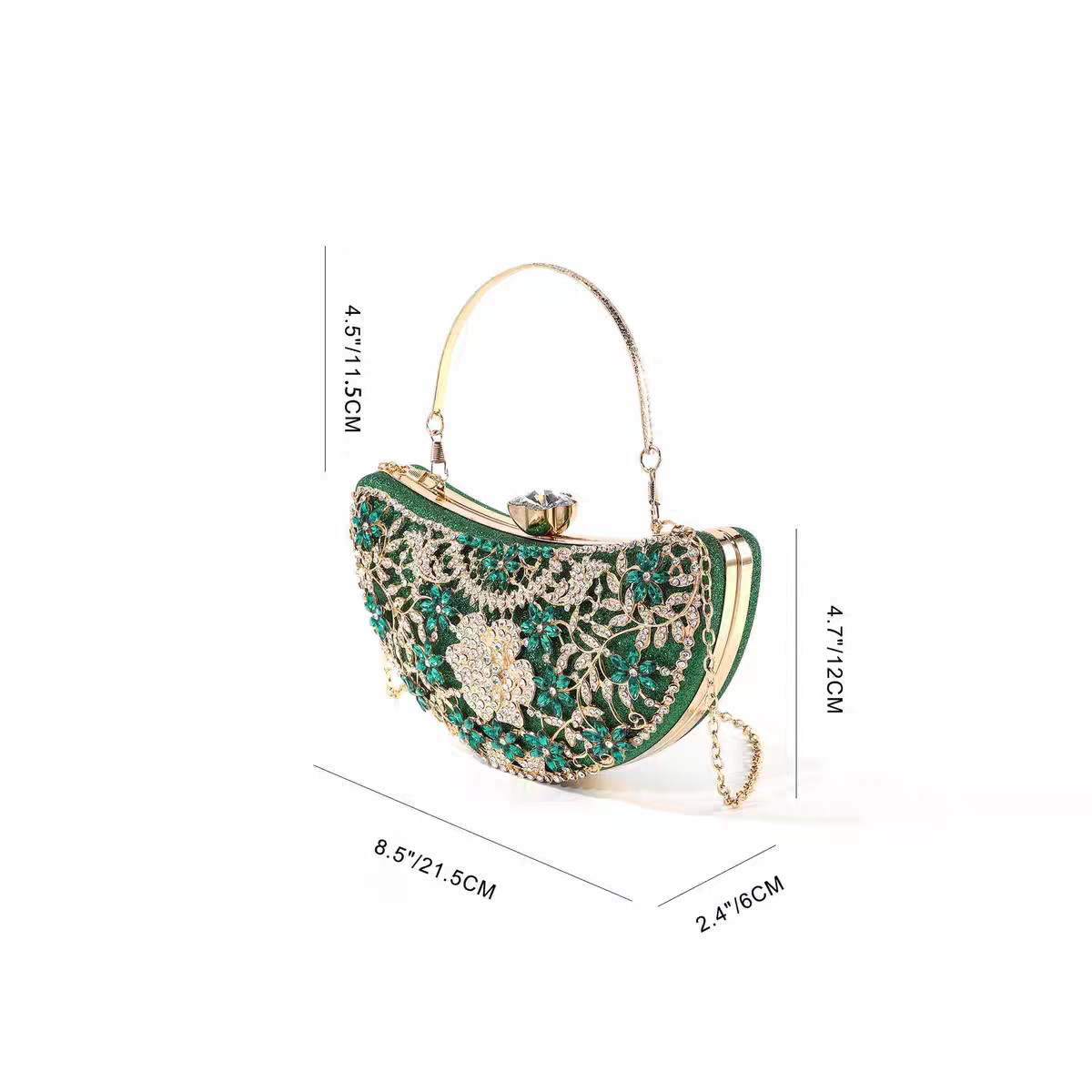 Luxury Diamond-Encrusted Evening Clutch | Light Luxury Half-Moon Bag with Hollow Floral Design | Cheongsam Handbag