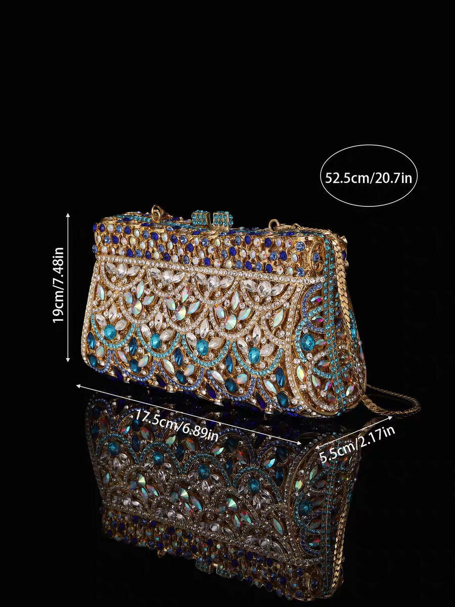 Fish scale banquet bag with hollow metal inlaid with diamond
