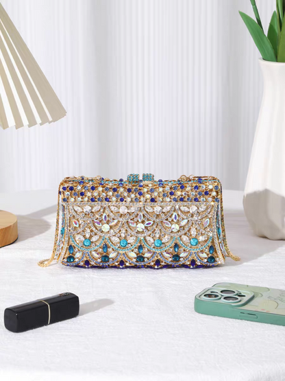 Fish scale banquet bag with hollow metal inlaid with diamond