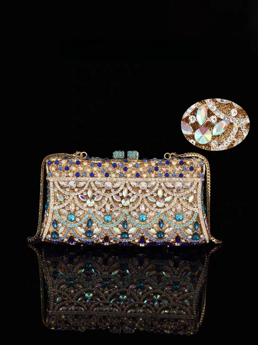 Fish scale banquet bag with hollow metal inlaid with diamond