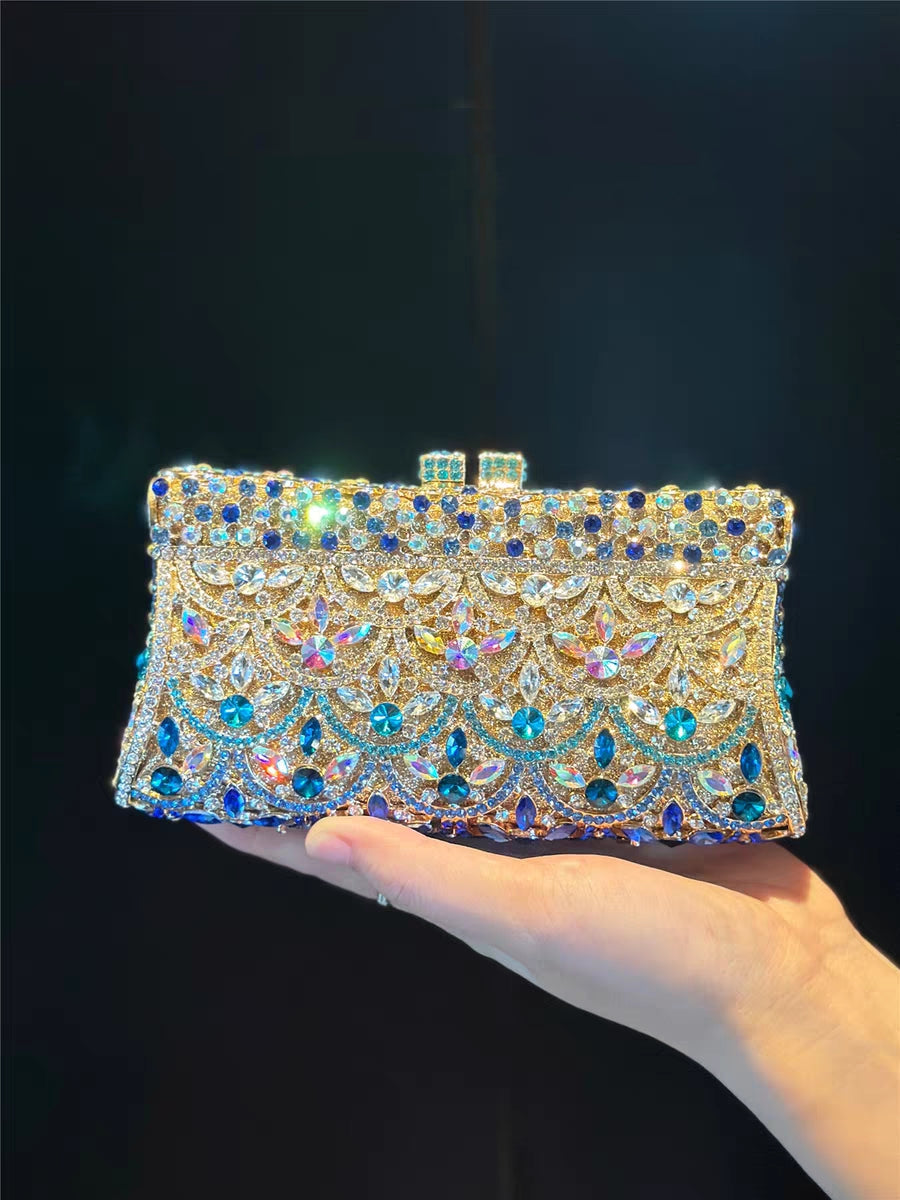 Fish scale banquet bag with hollow metal inlaid with diamond