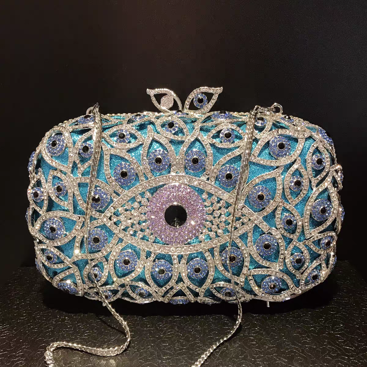 Western Evening Clutch: Devil's Eye Design with Rhinestones, Crystal-Embellished Women's Handbag