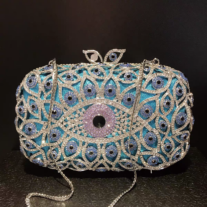 Western Evening Clutch: Devil's Eye Design with Rhinestones, Crystal-Embellished Women's Handbag