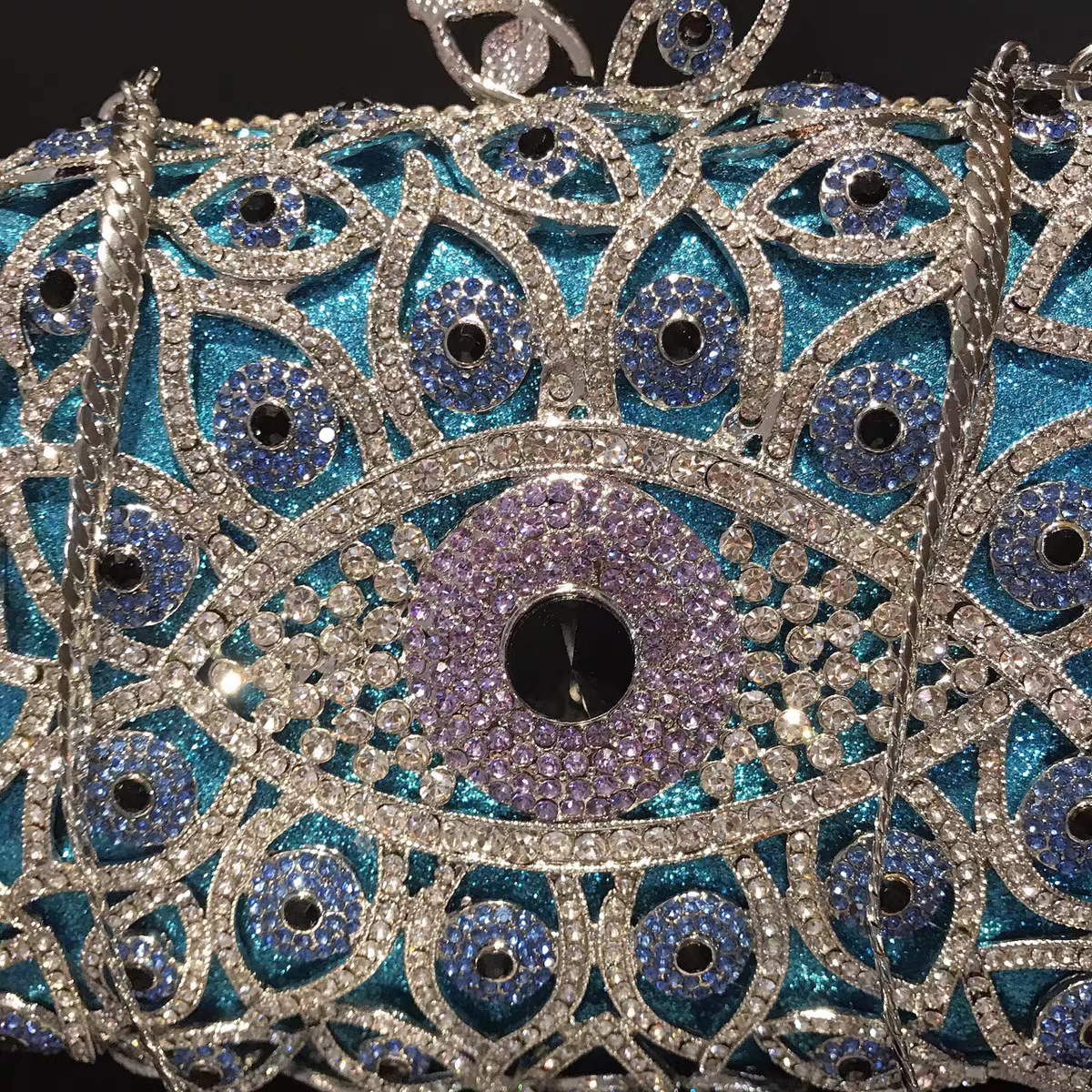 Western Evening Clutch: Devil's Eye Design with Rhinestones, Crystal-Embellished Women's Handbag