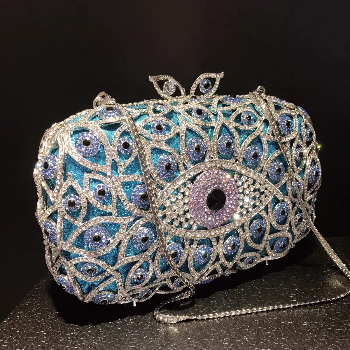 Western Evening Clutch: Devil's Eye Design with Rhinestones, Crystal-Embellished Women's Handbag