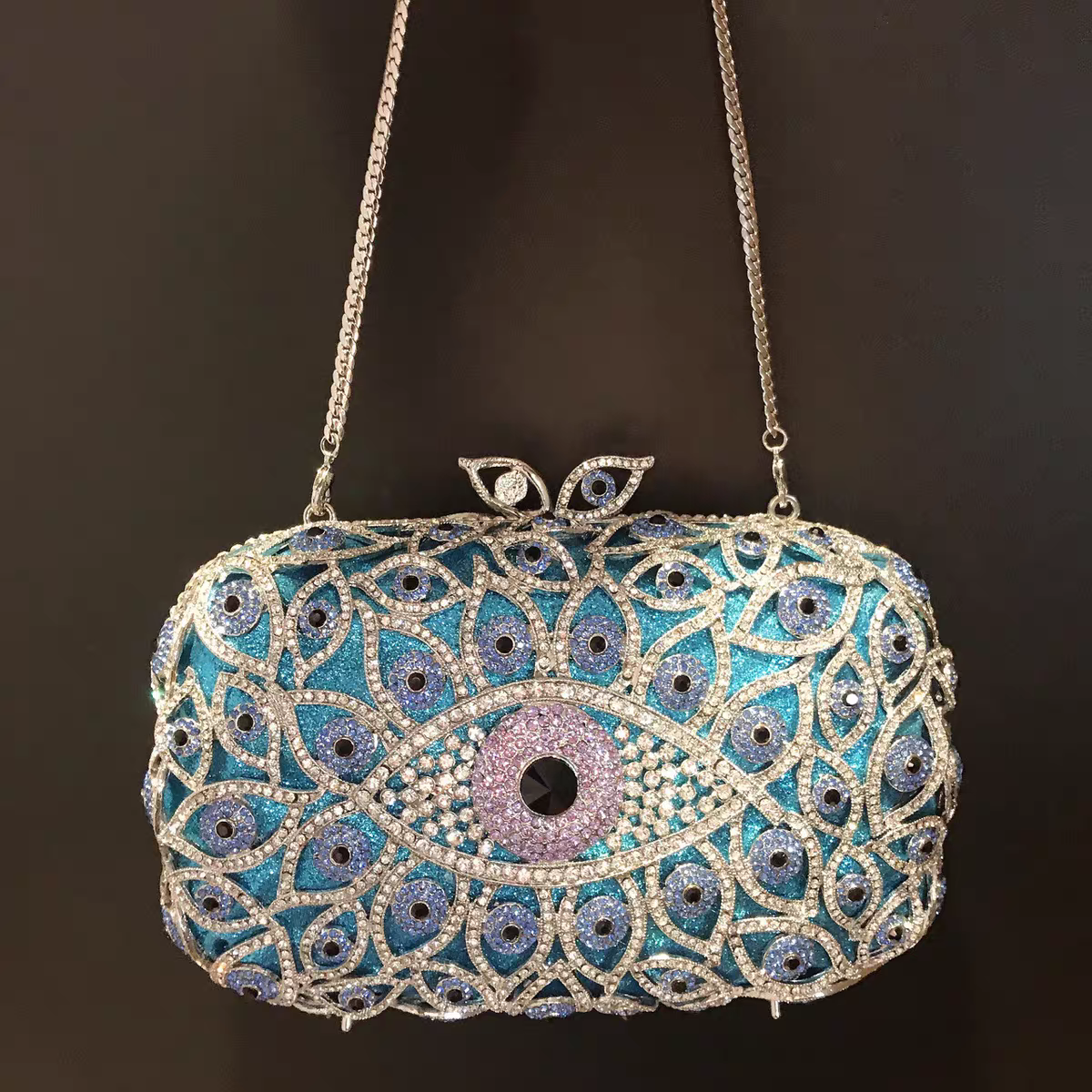 Western Evening Clutch: Devil's Eye Design with Rhinestones, Crystal-Embellished Women's Handbag