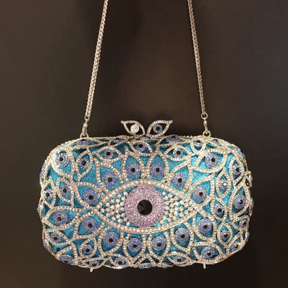 Western Evening Clutch: Devil's Eye Design with Rhinestones, Crystal-Embellished Women's Handbag