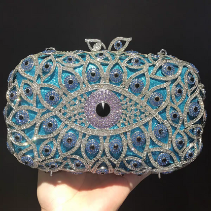 Western Evening Clutch: Devil's Eye Design with Rhinestones, Crystal-Embellished Women's Handbag