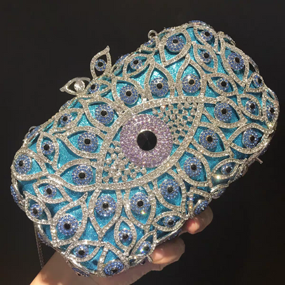 Western Evening Clutch: Devil's Eye Design with Rhinestones, Crystal-Embellished Women's Handbag
