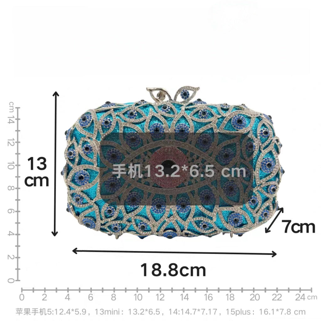 Western Evening Clutch: Devil's Eye Design with Rhinestones, Crystal-Embellished Women's Handbag