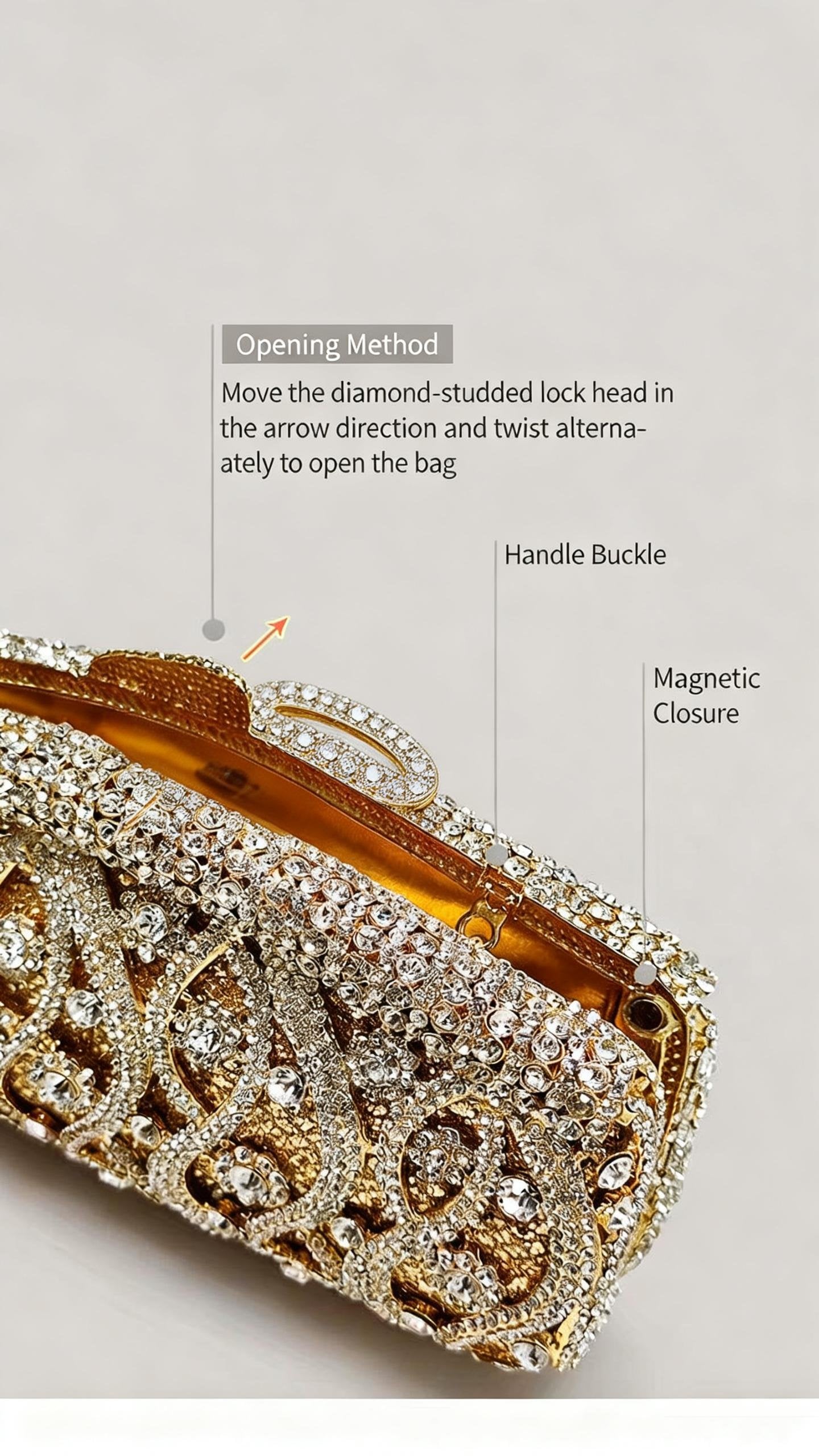 Light Luxury Evening Clutch, Vintage Shiny Rhinestone Handbag for Women, High-End Party Purse with Strap