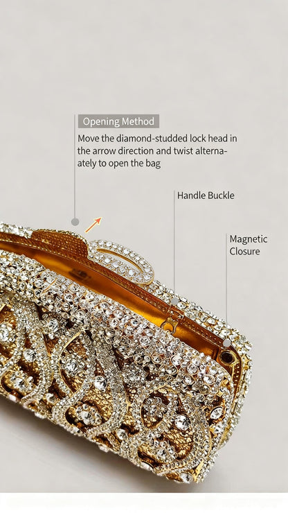 Light Luxury Evening Clutch, Vintage Shiny Rhinestone Handbag for Women, High-End Party Purse with Strap