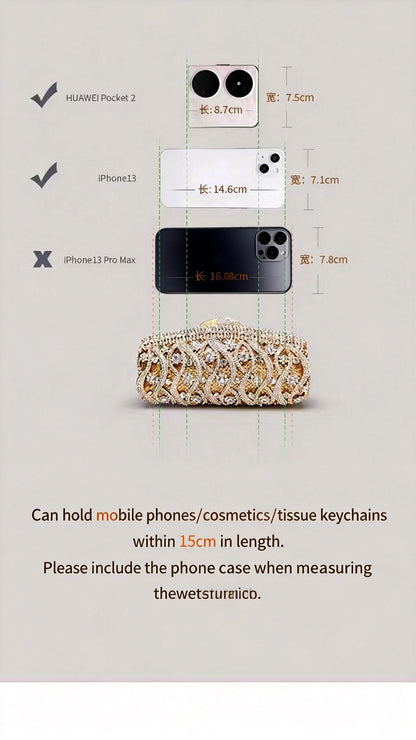 Light Luxury Evening Clutch, Vintage Shiny Rhinestone Handbag for Women, High-End Party Purse with Strap