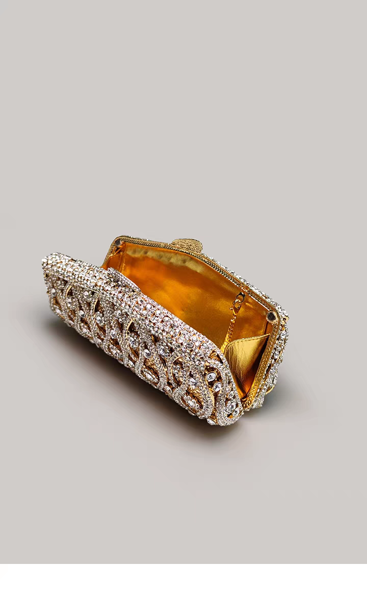 Light Luxury Evening Clutch, Vintage Shiny Rhinestone Handbag for Women, High-End Party Purse with Strap