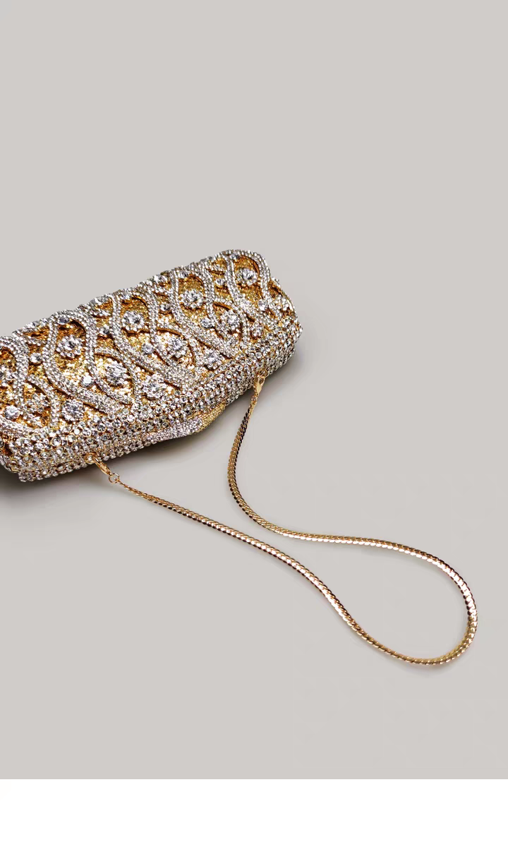 Light Luxury Evening Clutch, Vintage Shiny Rhinestone Handbag for Women, High-End Party Purse with Strap
