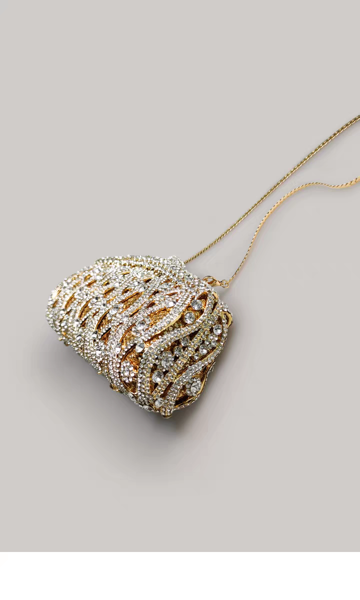 Light Luxury Evening Clutch, Vintage Shiny Rhinestone Handbag for Women, High-End Party Purse with Strap