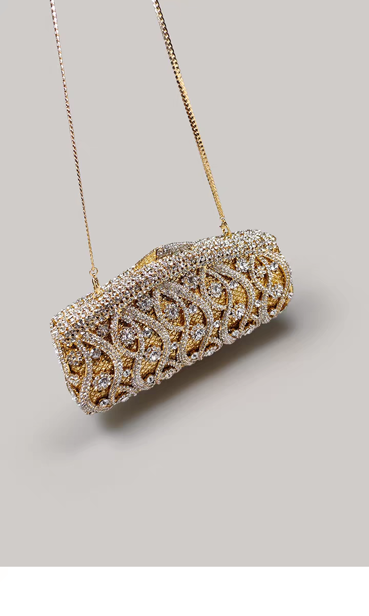 Light Luxury Evening Clutch, Vintage Shiny Rhinestone Handbag for Women, High-End Party Purse with Strap