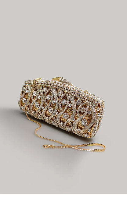 Light Luxury Evening Clutch, Vintage Shiny Rhinestone Handbag for Women, High-End Party Purse with Strap