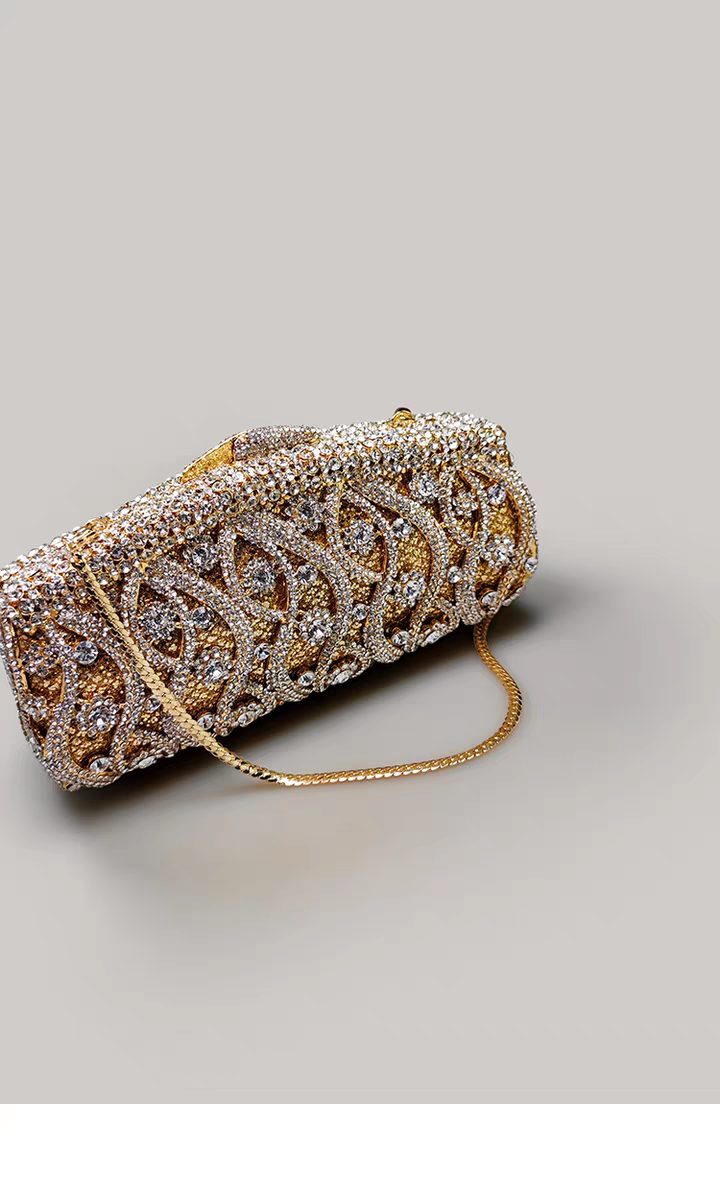 Light Luxury Evening Clutch, Vintage Shiny Rhinestone Handbag for Women, High-End Party Purse with Strap