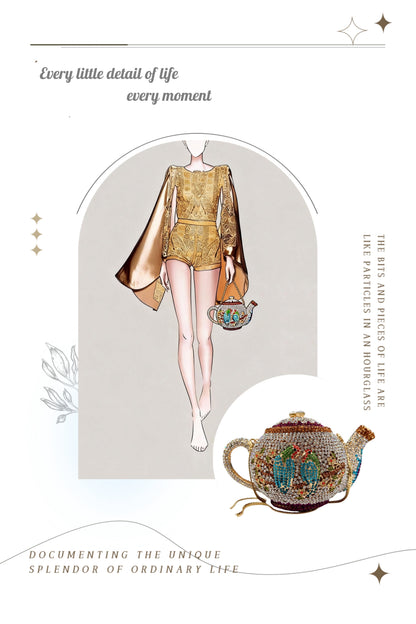 Teapot-Shaped Evening Clutch – Fully Rhinestoned, Luxury Designer Women's Handbag for Banquet, Party & Gala
