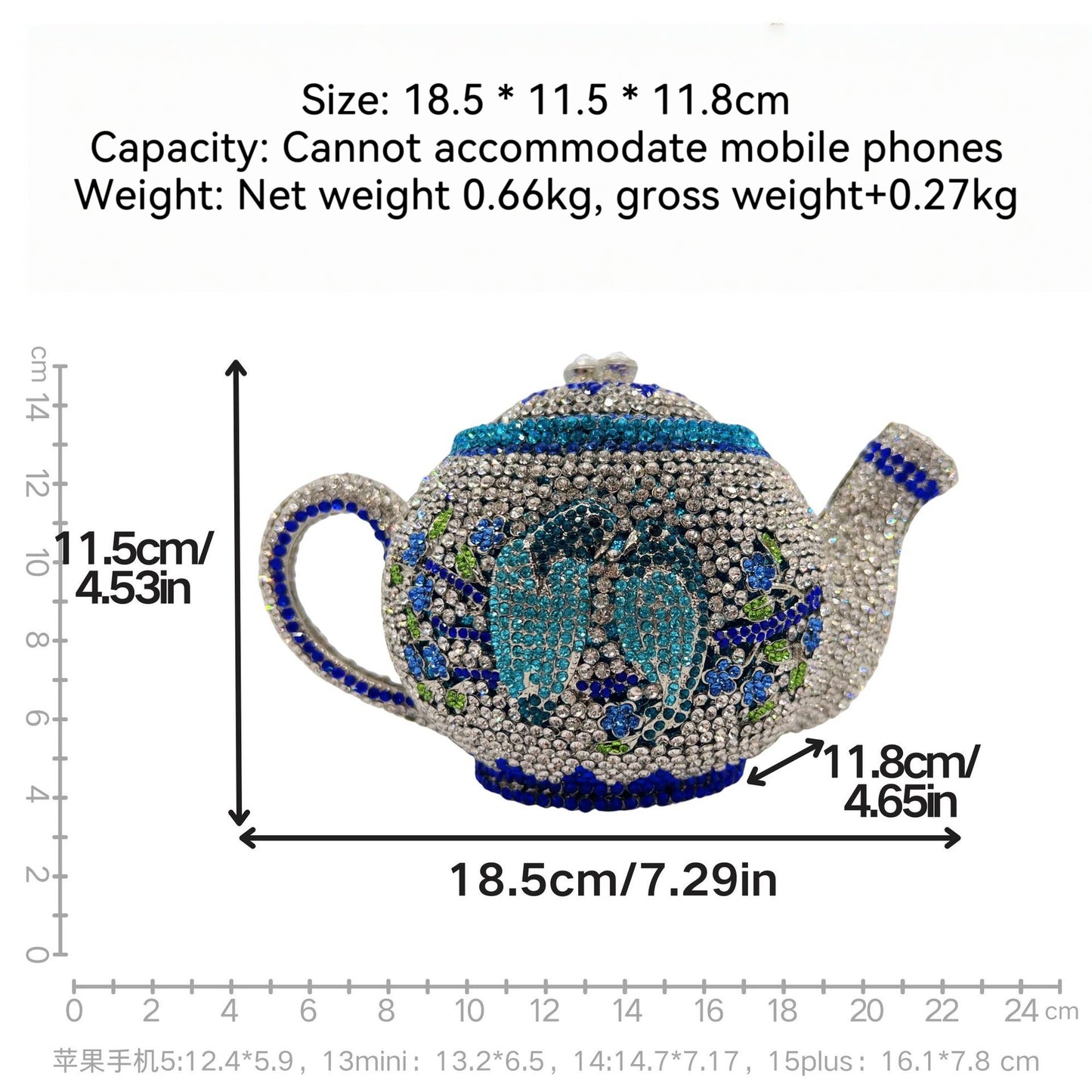 Teapot-Shaped Evening Clutch – Fully Rhinestoned, Luxury Designer Women's Handbag for Banquet, Party & Gala
