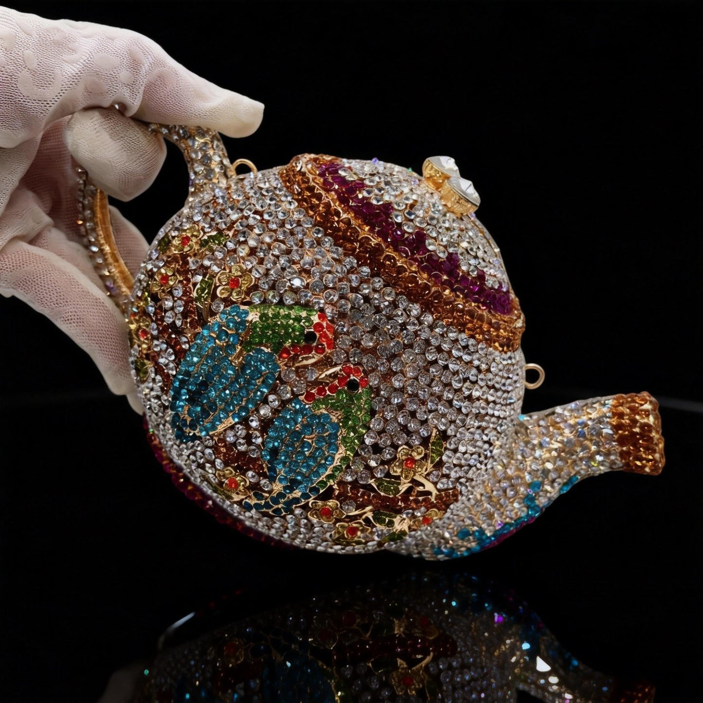 Teapot-Shaped Evening Clutch – Fully Rhinestoned, Luxury Designer Women's Handbag for Banquet, Party & Gala