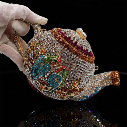 Teapot-Shaped Evening Clutch – Fully Rhinestoned, Luxury Designer Women's Handbag for Banquet, Party & Gala