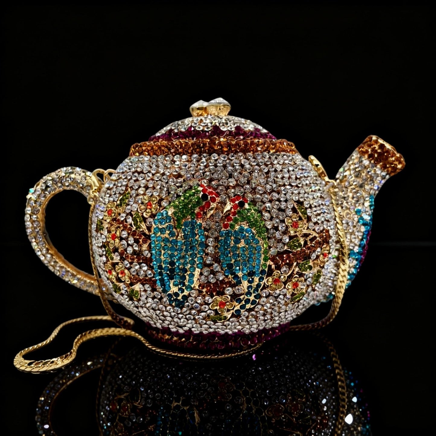 Teapot-Shaped Evening Clutch – Fully Rhinestoned, Luxury Designer Women's Handbag for Banquet, Party & Gala
