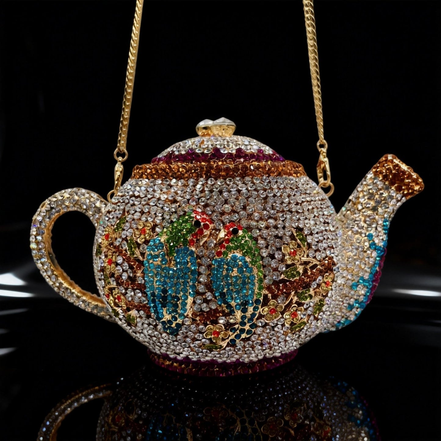 Teapot-Shaped Evening Clutch – Fully Rhinestoned, Luxury Designer Women's Handbag for Banquet, Party & Gala