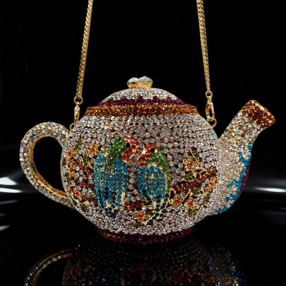 Teapot-Shaped Evening Clutch – Fully Rhinestoned, Luxury Designer Women's Handbag for Banquet, Party & Gala