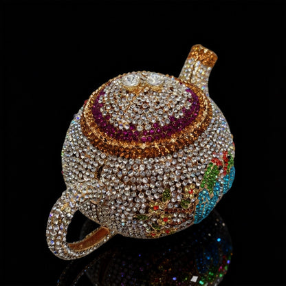 Teapot-Shaped Evening Clutch – Fully Rhinestoned, Luxury Designer Women's Handbag for Banquet, Party & Gala