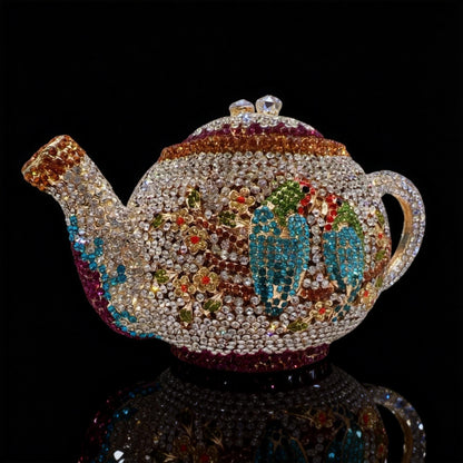 Teapot-Shaped Evening Clutch – Fully Rhinestoned, Luxury Designer Women's Handbag for Banquet, Party & Gala