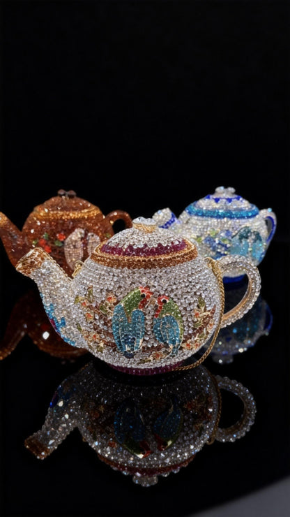 Teapot-Shaped Evening Clutch – Fully Rhinestoned, Luxury Designer Women's Handbag for Banquet, Party & Gala