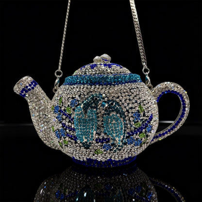 Teapot-Shaped Evening Clutch – Fully Rhinestoned, Luxury Designer Women's Handbag for Banquet, Party & Gala