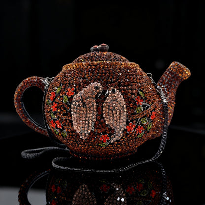 Teapot-Shaped Evening Clutch – Fully Rhinestoned, Luxury Designer Women's Handbag for Banquet, Party & Gala