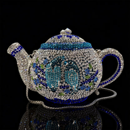 Teapot-Shaped Evening Clutch – Fully Rhinestoned, Luxury Designer Women's Handbag for Banquet, Party & Gala