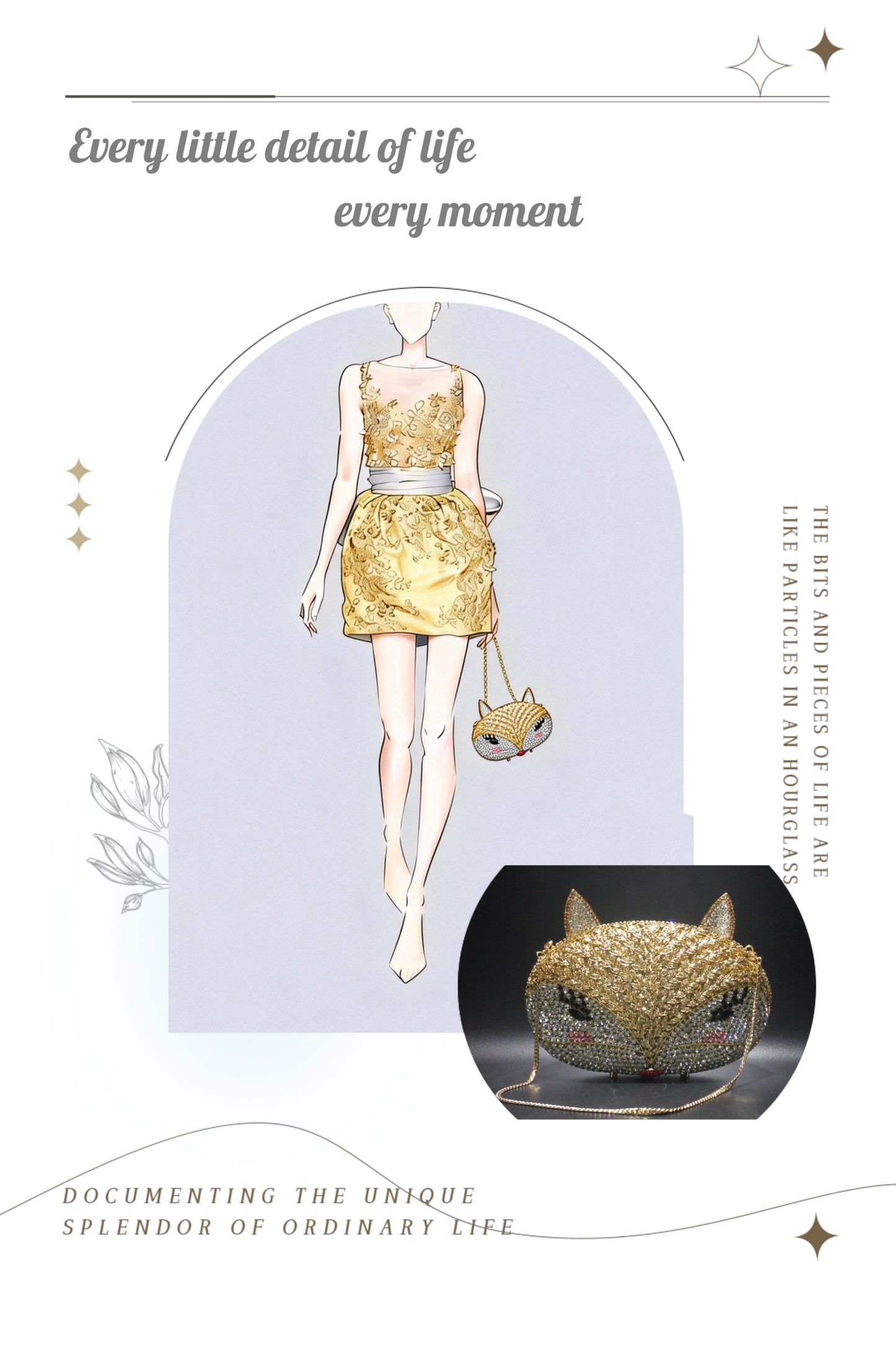 Fox Rhinestone Evening Bag with Hollow-Out Metal Crystal Details, Handcrafted Beaded Clutch for Nightclub and Socialite Events