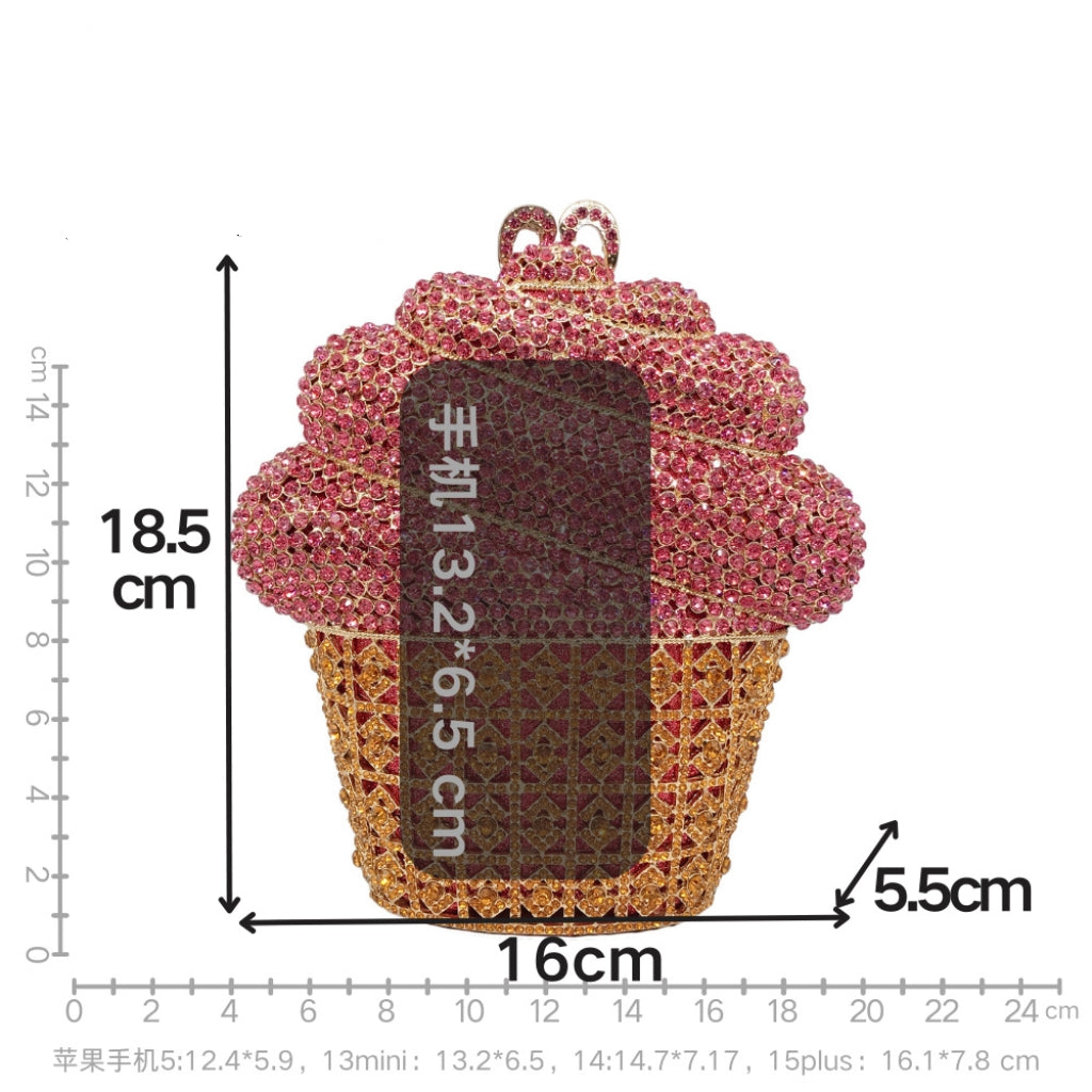 Ice Cream Wrap Iceberg Crystal-Encrusted Diamond Evening Clutch with Filigree Metal and Crystal Embellishments