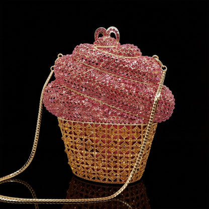 Ice Cream Wrap Iceberg Crystal-Encrusted Diamond Evening Clutch with Filigree Metal and Crystal Embellishments