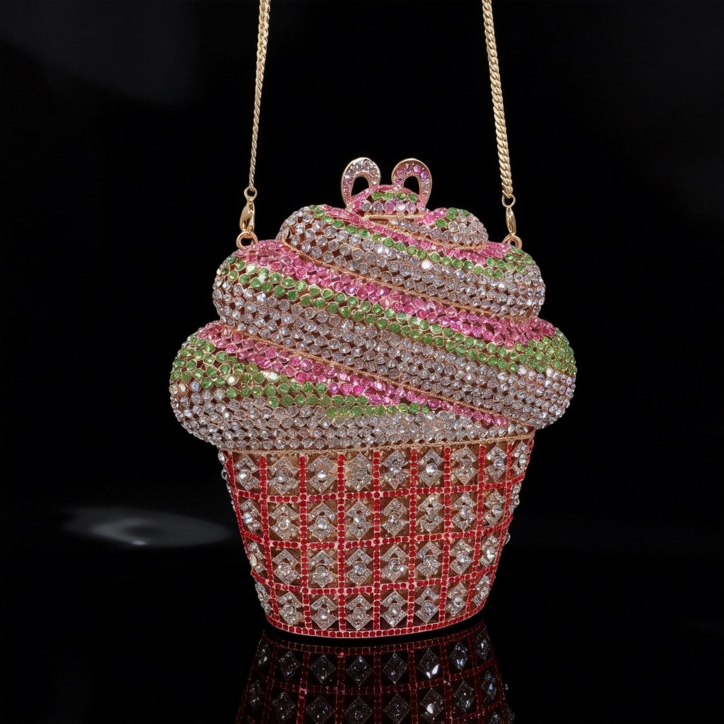 Ice Cream Wrap Iceberg Crystal-Encrusted Diamond Evening Clutch with Filigree Metal and Crystal Embellishments