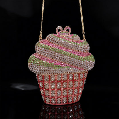 Ice Cream Wrap Iceberg Crystal-Encrusted Diamond Evening Clutch with Filigree Metal and Crystal Embellishments