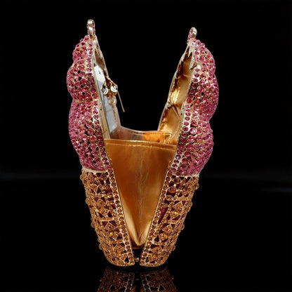 Ice Cream Wrap Iceberg Crystal-Encrusted Diamond Evening Clutch with Filigree Metal and Crystal Embellishments