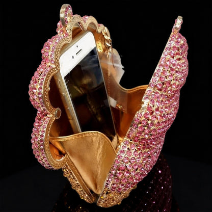 Ice Cream Wrap Iceberg Crystal-Encrusted Diamond Evening Clutch with Filigree Metal and Crystal Embellishments